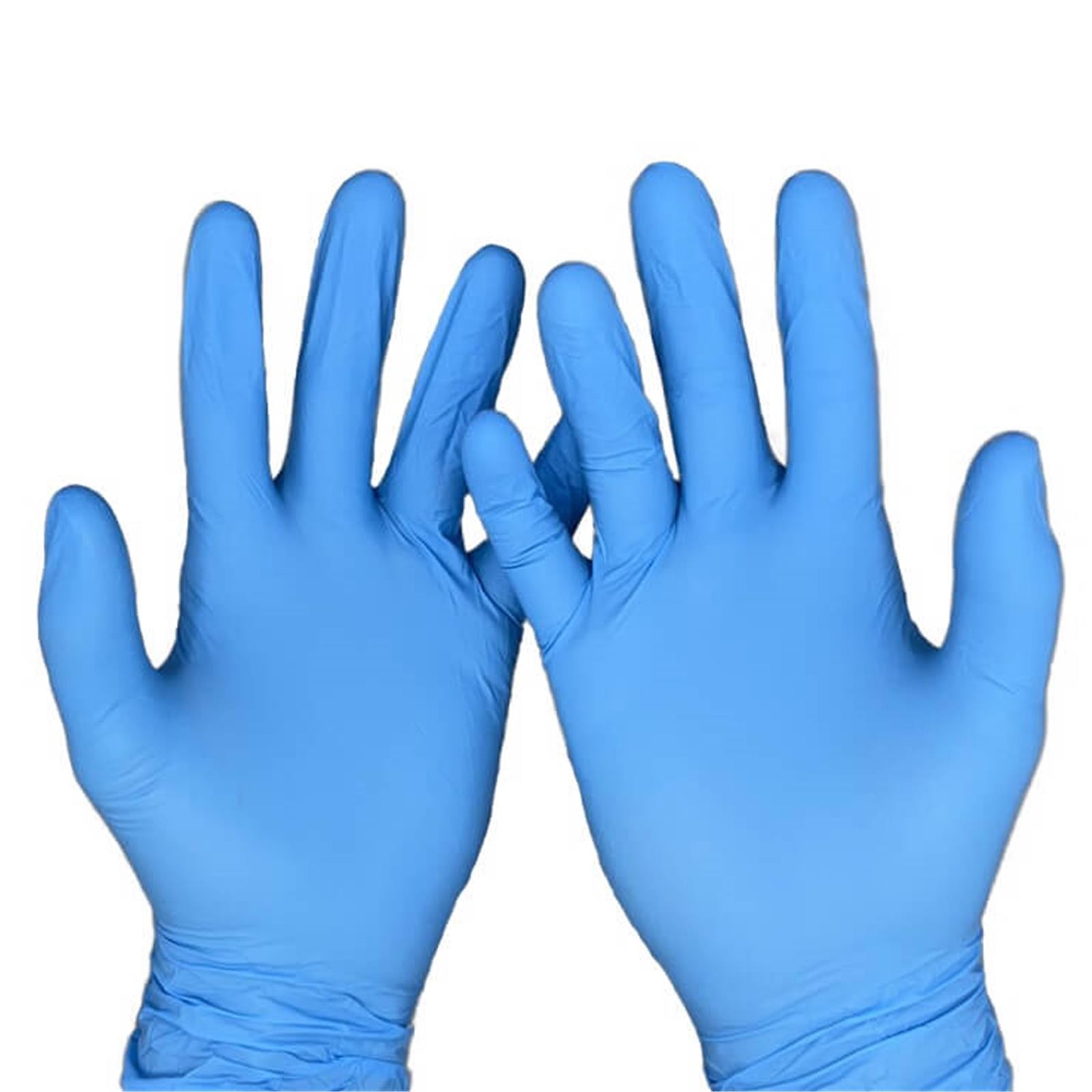 Zwei Hände tragen Aldena blaue Nitrilhandschuhe NRB32 für sicheren, hygienischen Schutz im professionellen Einsatz