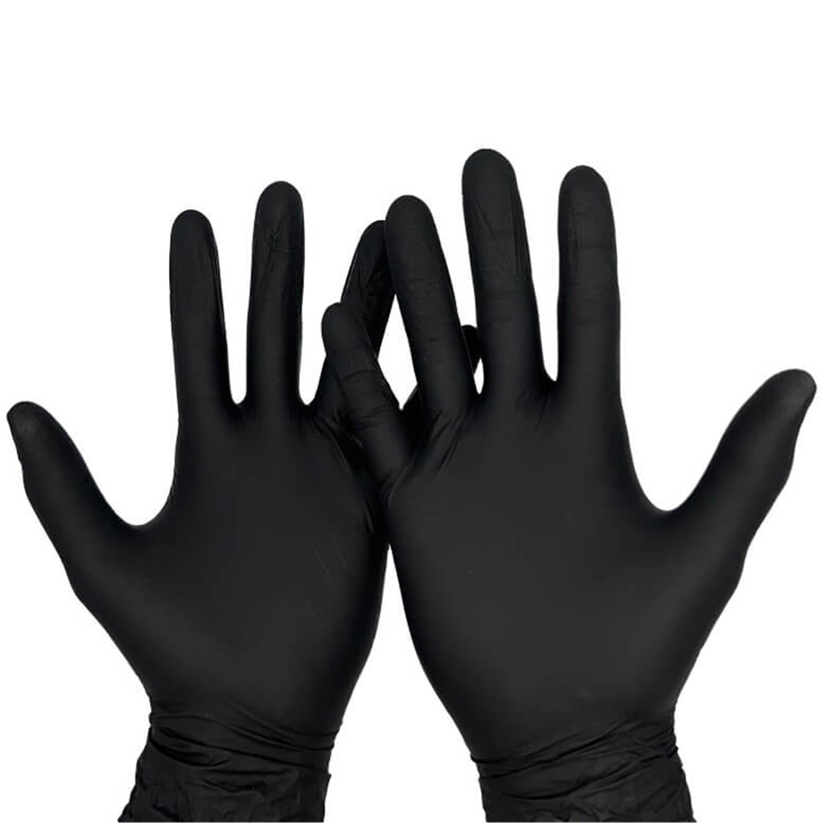 Zwei Hände tragen Aldena schwarze Nitrilhandschuhe NBK35 für zuverlässigen Schutz und professionelles Arbeiten in sensiblen Bereichen