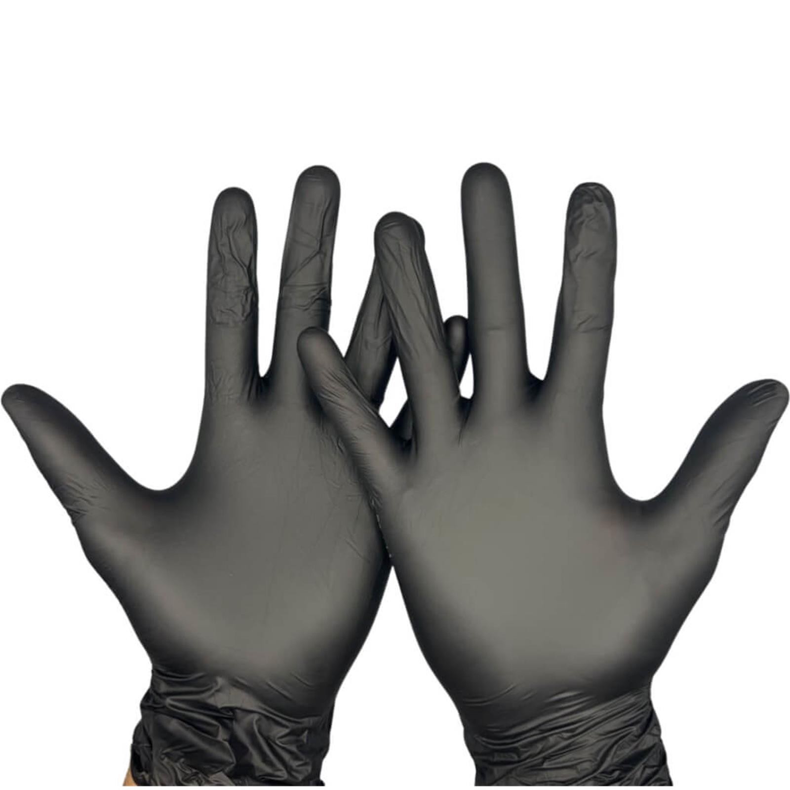 Zwei Hände tragen Aldena schwarze Vinylhandschuhe VBK45 für hygienischen und zuverlässigen Schutz im professionellen Einsatz