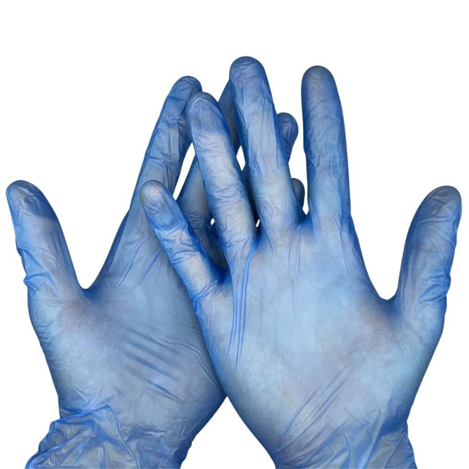 Zwei Hände tragen Aldena blaue Vinylhandschuhe VBL45 für hygienischen und zuverlässigen Schutz im professionellen Einsatz