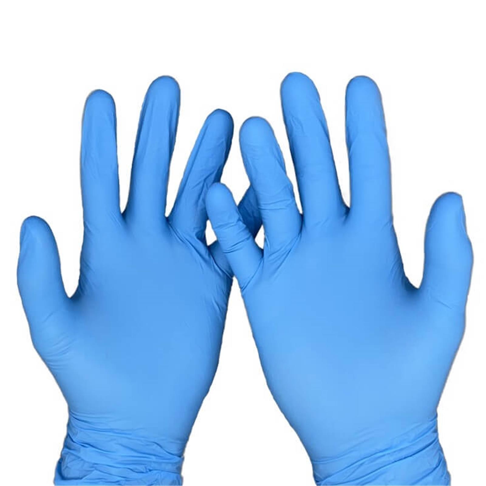 Zwei Hände tragen Aldena blaue Nitrilhandschuhe NRB32 für sicheren, hygienischen Schutz im professionellen Einsatz